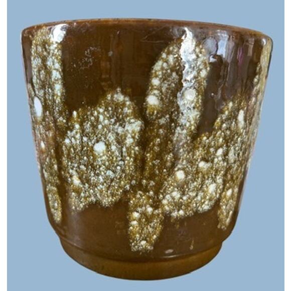 Vtg MCM W German Pottery Lava Glaze 5.5" Pot Planter Urn Vase Olive Green Retro - Picture 2 of 10